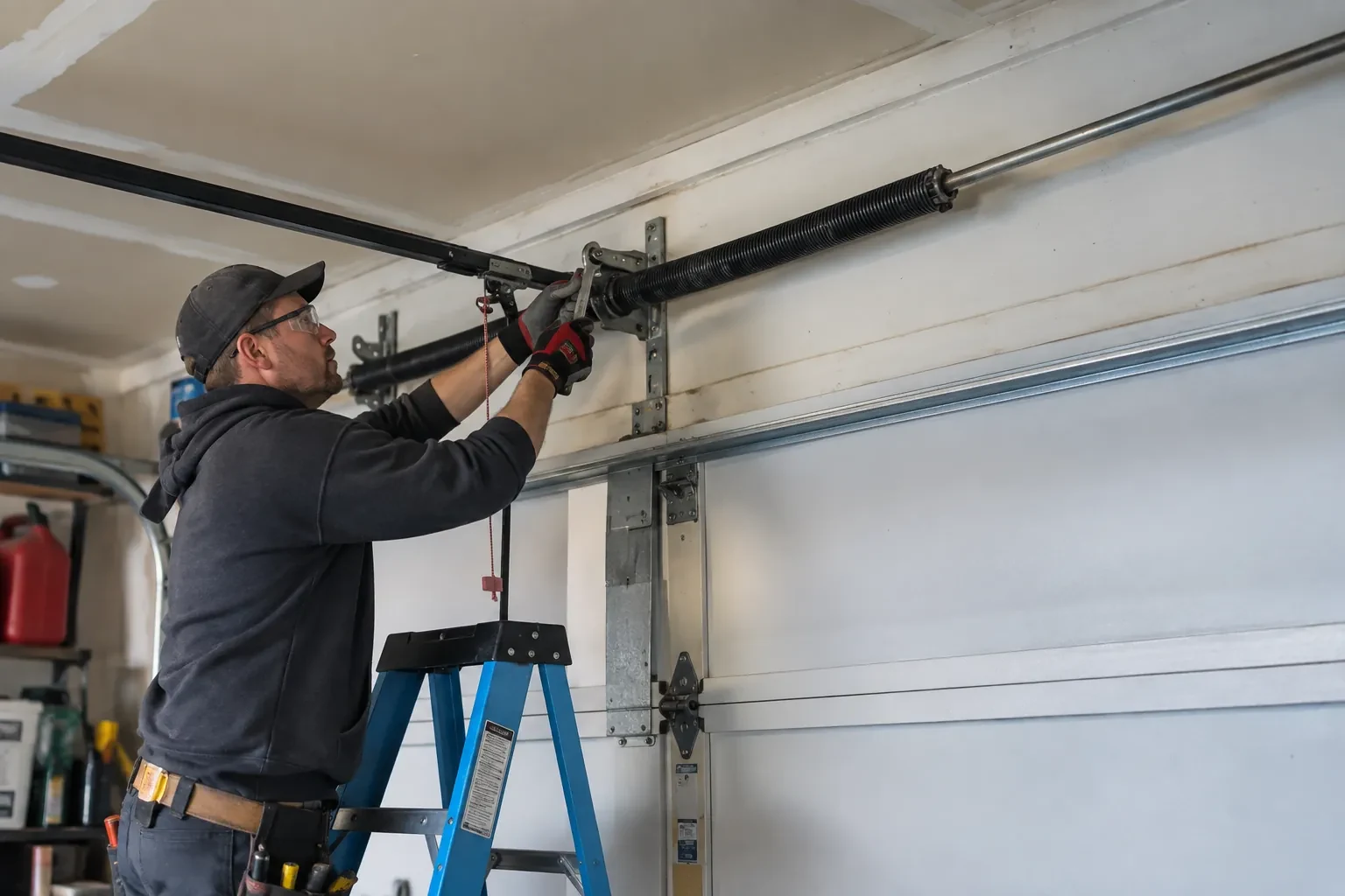 Illustrative garage doors scene; not an actual job