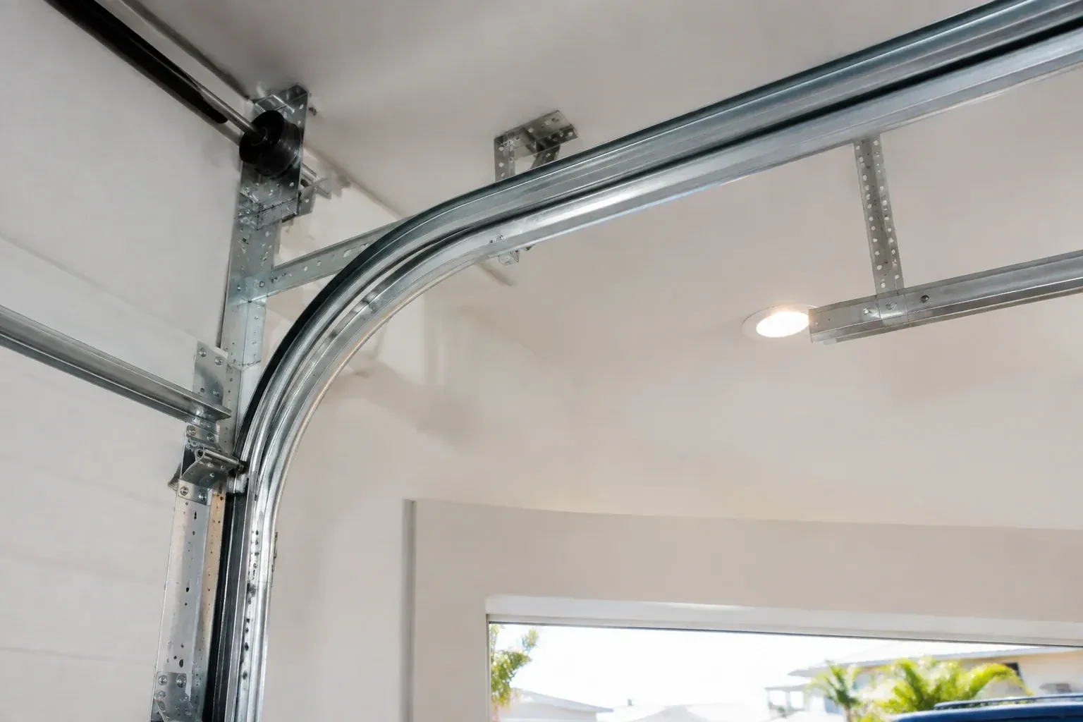 Illustrative garage doors scene; not an actual job — Garage Door Track Repair or Replacement, New Tecumseth